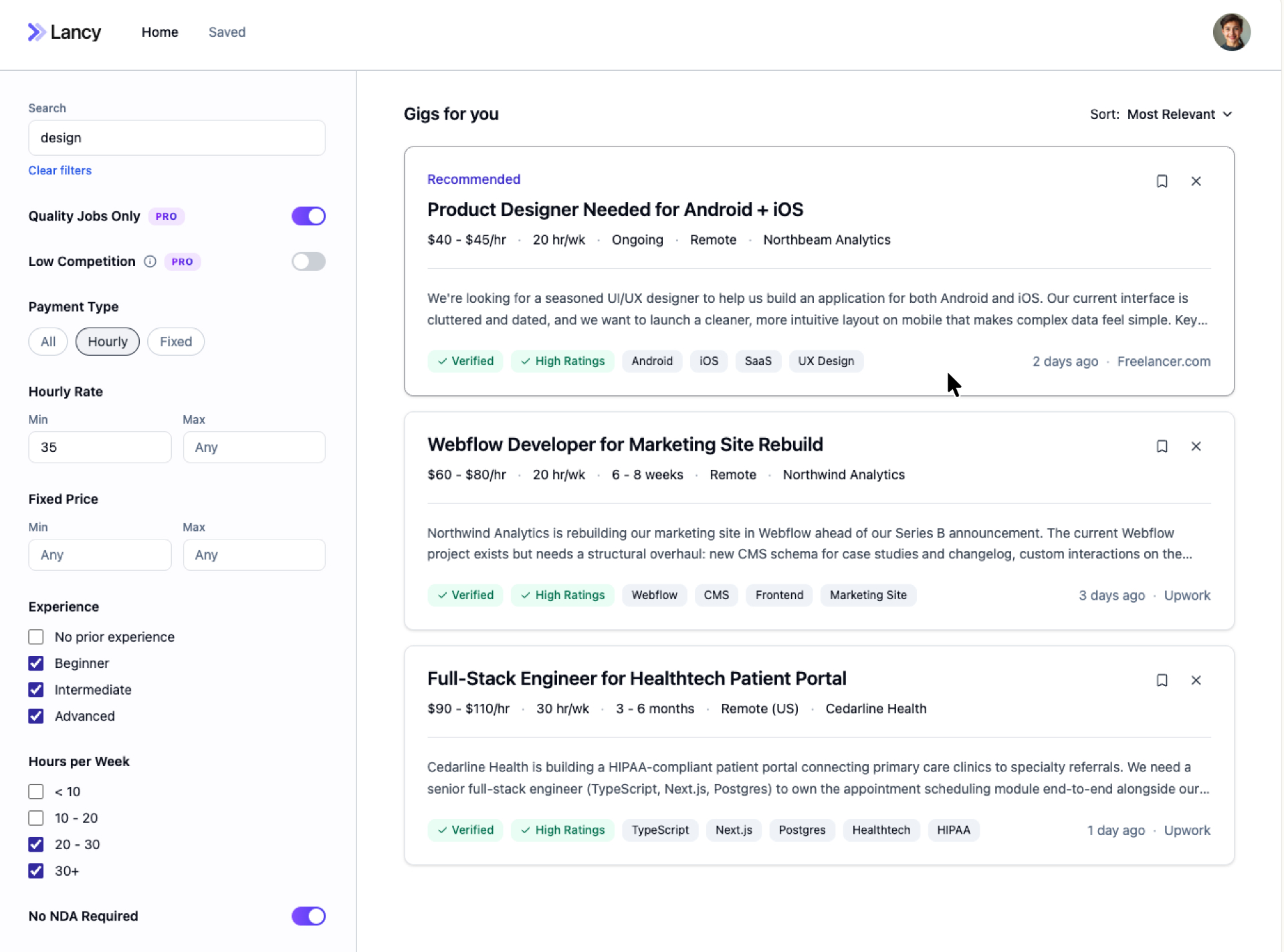 User selecting a job from results
