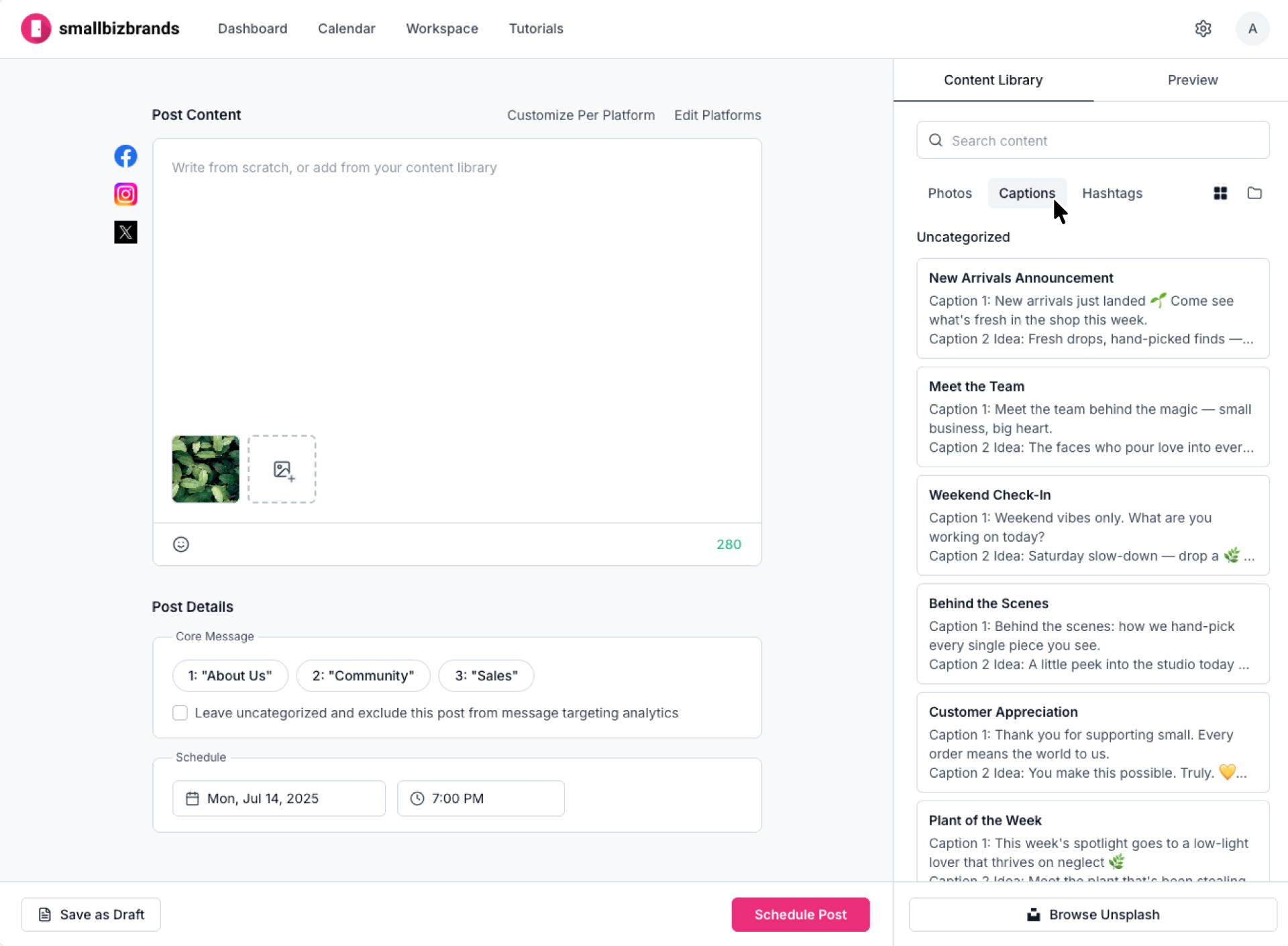 User toggles to "Captions" to browse their saved content.